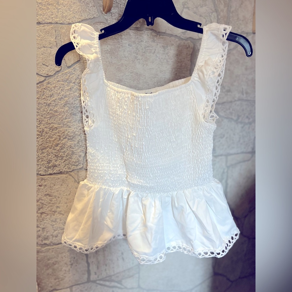 White Peplum Ribbed Blouse!!